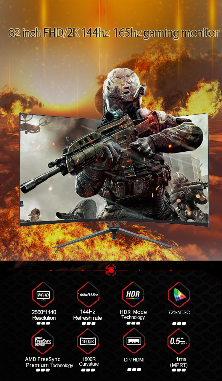 FHD/2k resolution 144/165hz refresh rate